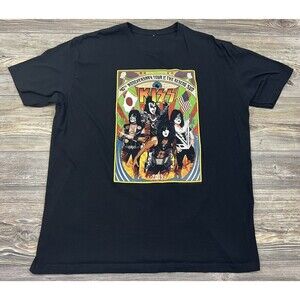 KISS - Tour‎ Of The Rising Sun Band T-Shirt 2015 Japan Black Graphic Print Large
